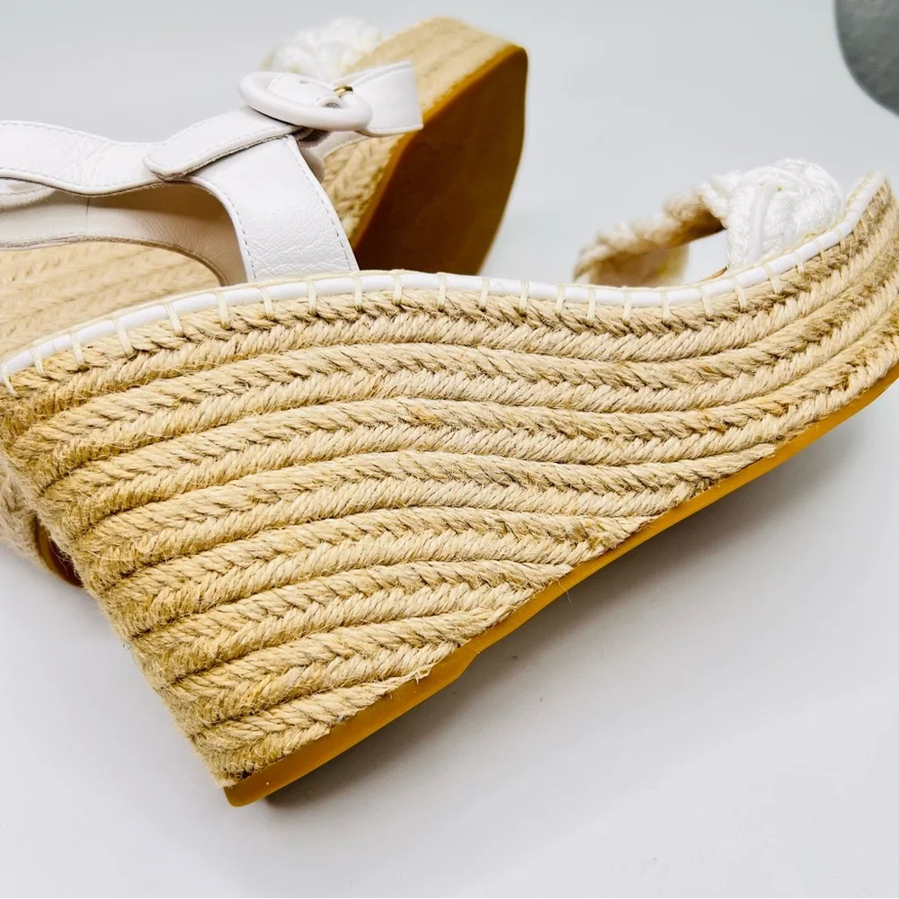 Veronica Beard Reema White Braided Ankle Strap Wedge Platform Espadrille Sandal